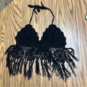 Handmade Crochet Crop Top with Tassels, Adjustable